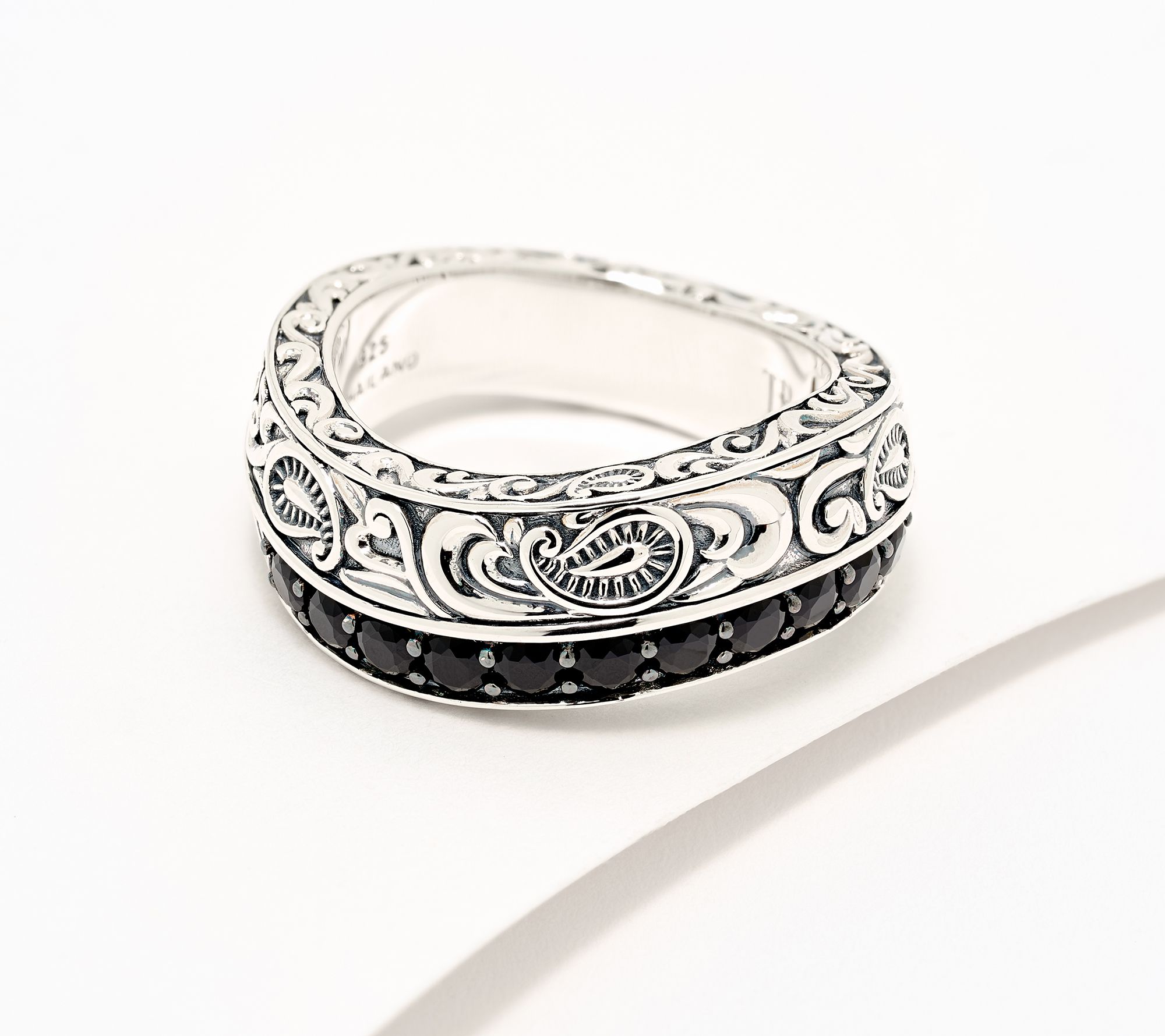 Third Person Sterling Silver Pave Gemstone Swirl Band Ring