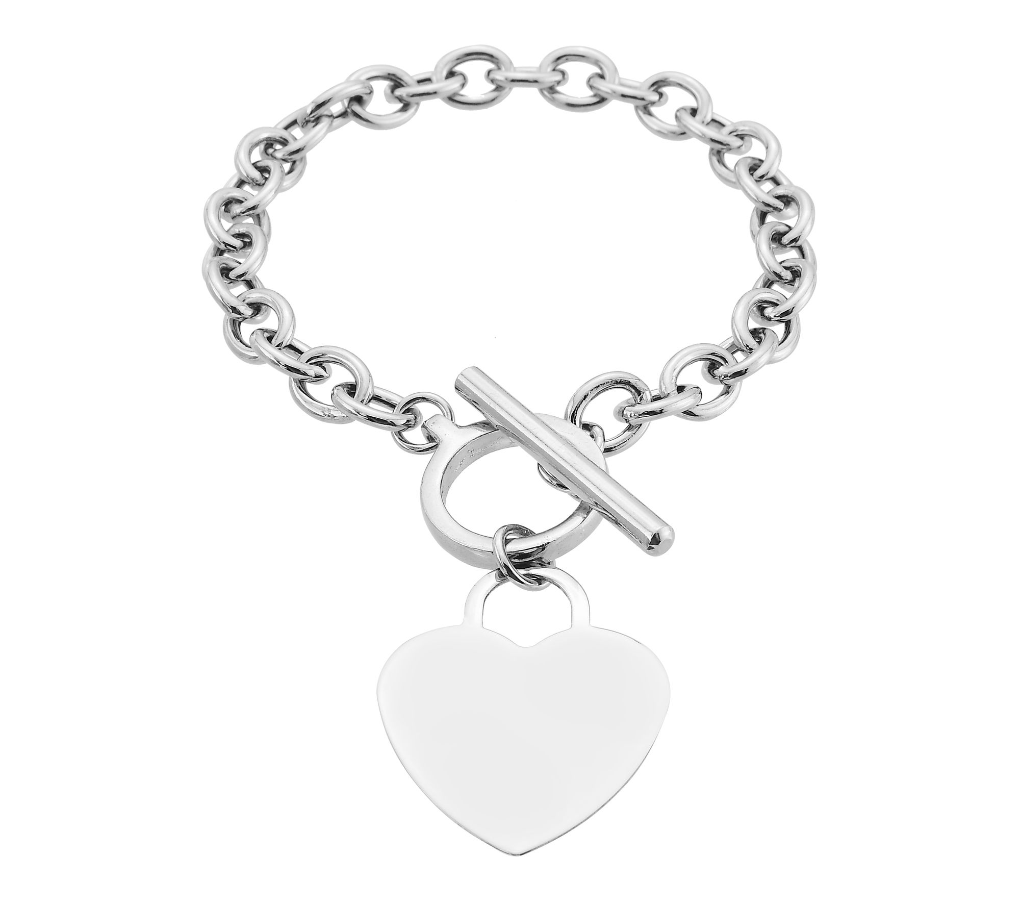 Silver Style Heart Charm Toggle Bracelet, Sterling