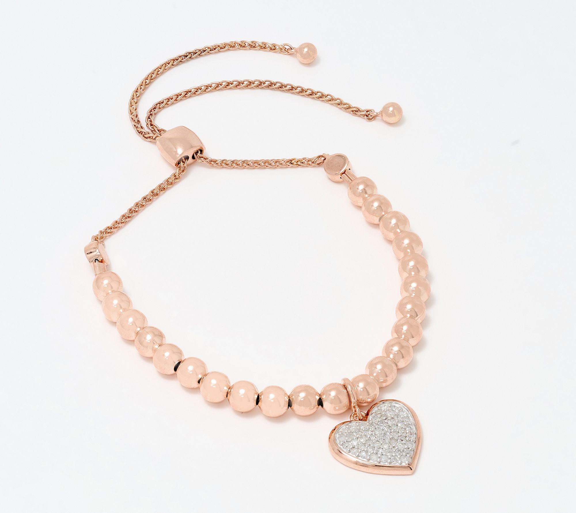 Accents by Affinity .24 cttw Beaded Heart Motif Bolo Bracelet