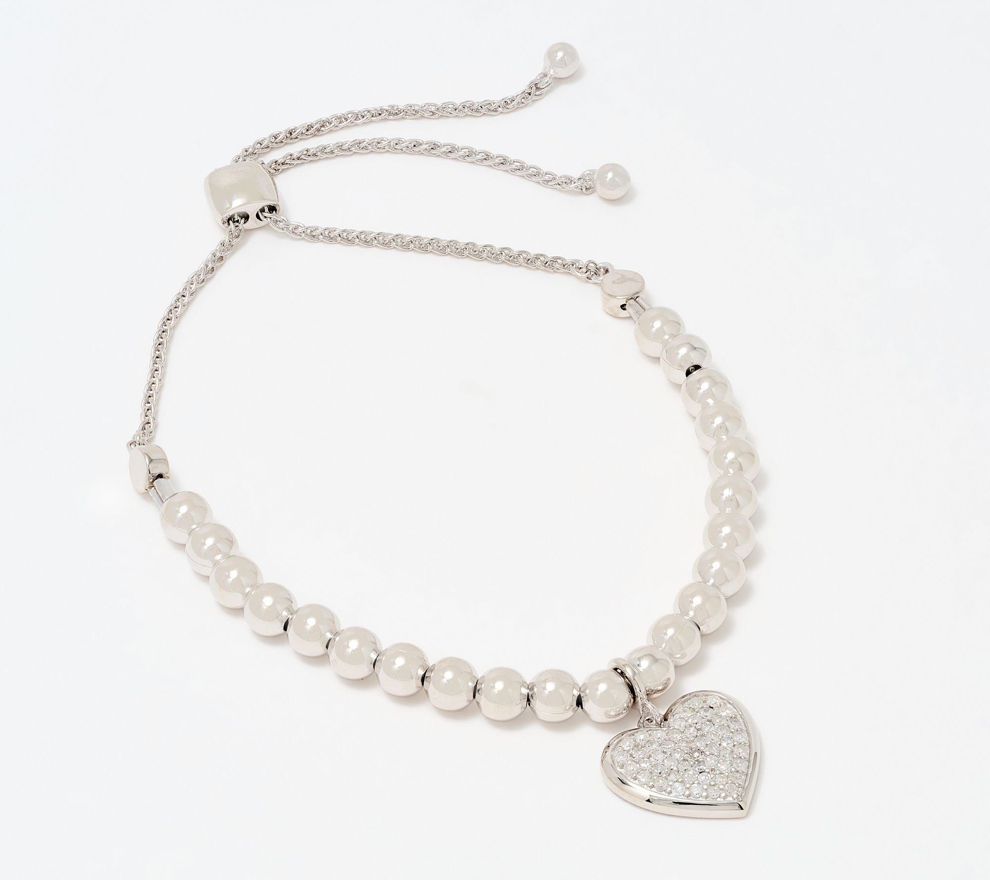 Accents by Affinity .24 cttw Beaded Heart Motif Bolo Bracelet
