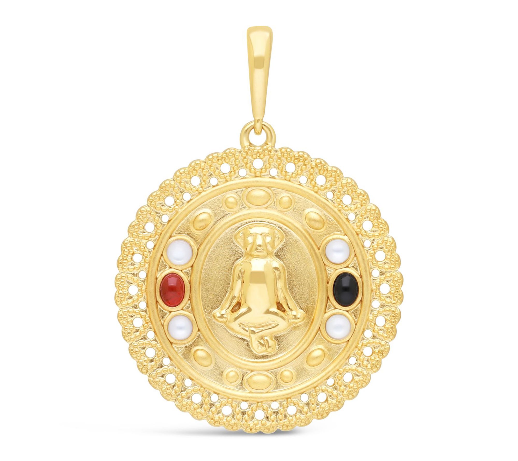 Goddaughters 14K  Clad Zen Dog Gemstone Medallion Enhancer