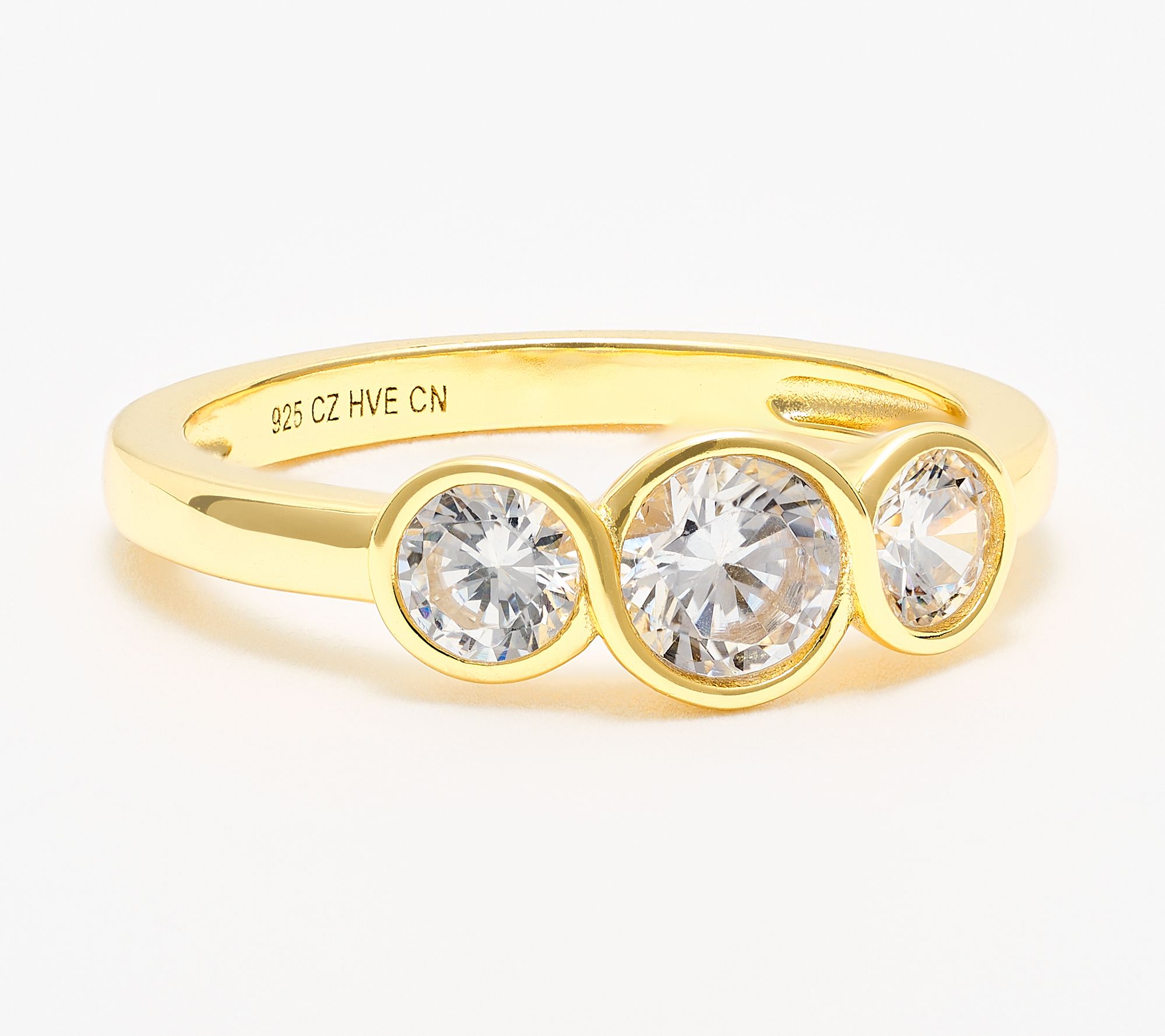 Diamonique Classics 3 Stone Ring, Sterling Silver