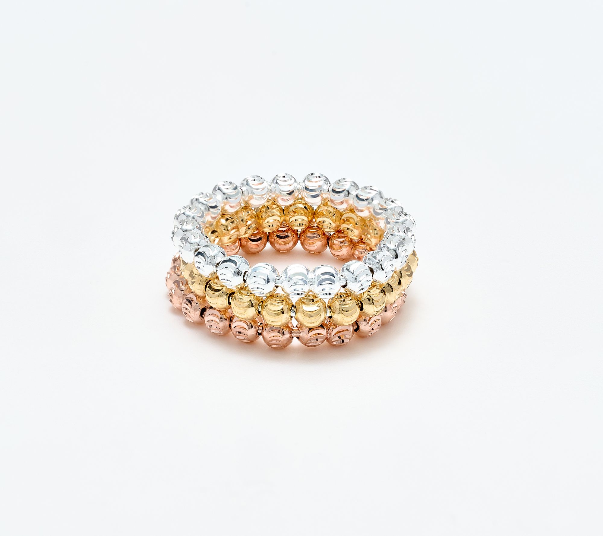UltraFine 950 Set of 3 Diamond Cut Stretch Beaded Rings