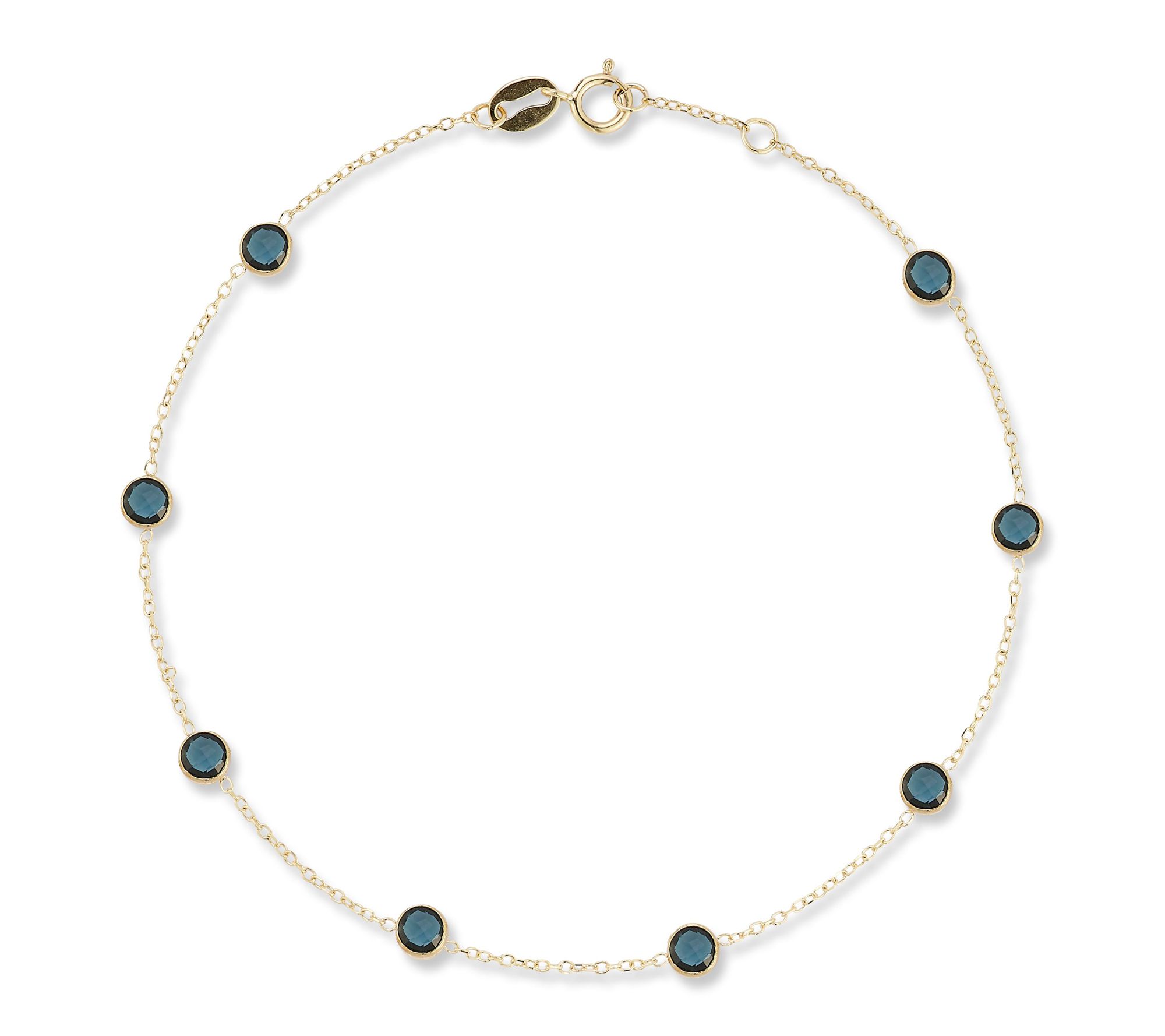 Italian Gold Dainty Gemstone Station Bracelet,14K