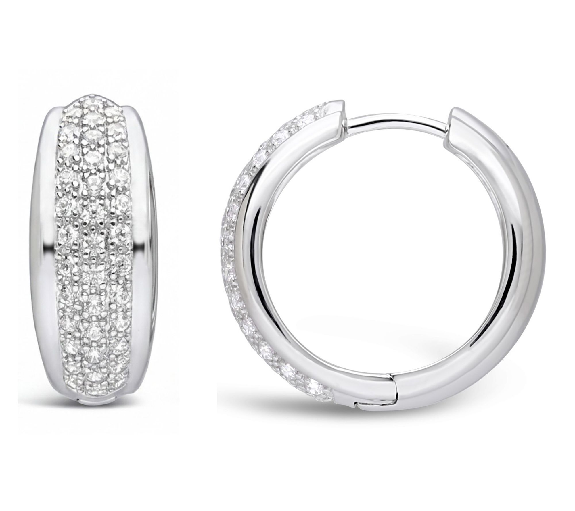 Ariva Sterling Silver Diamonique Pave Huggie Hoop Earrings