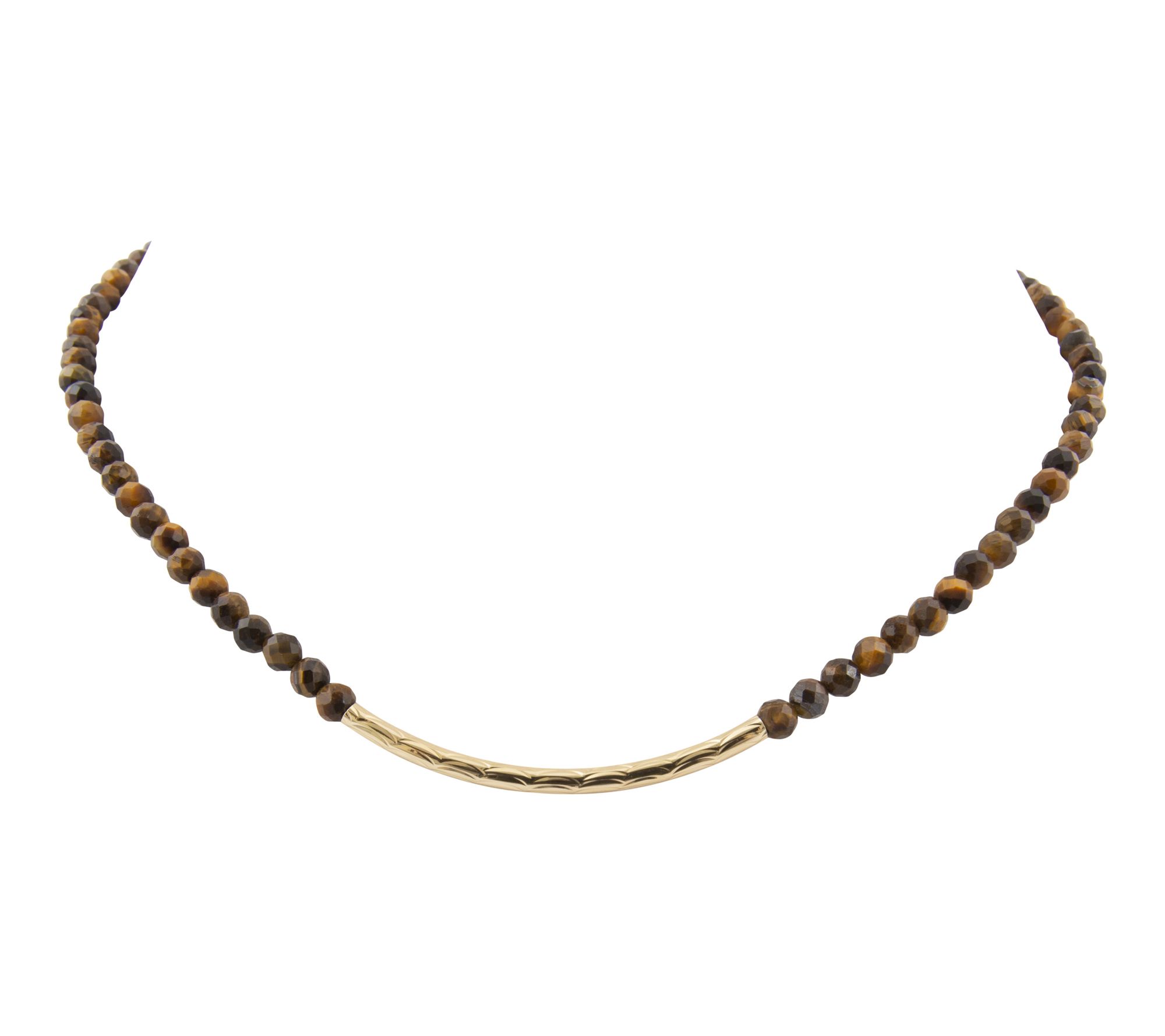 Barse Artisan Crafted 18K Gold Plated Tiger EyeBead Necklace