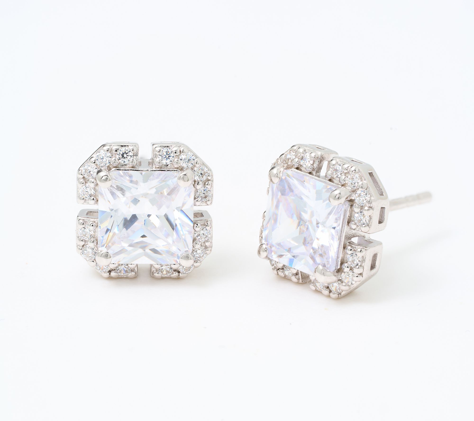 Diamonique Classics Cushioned Corners Stud Earrings, Sterl