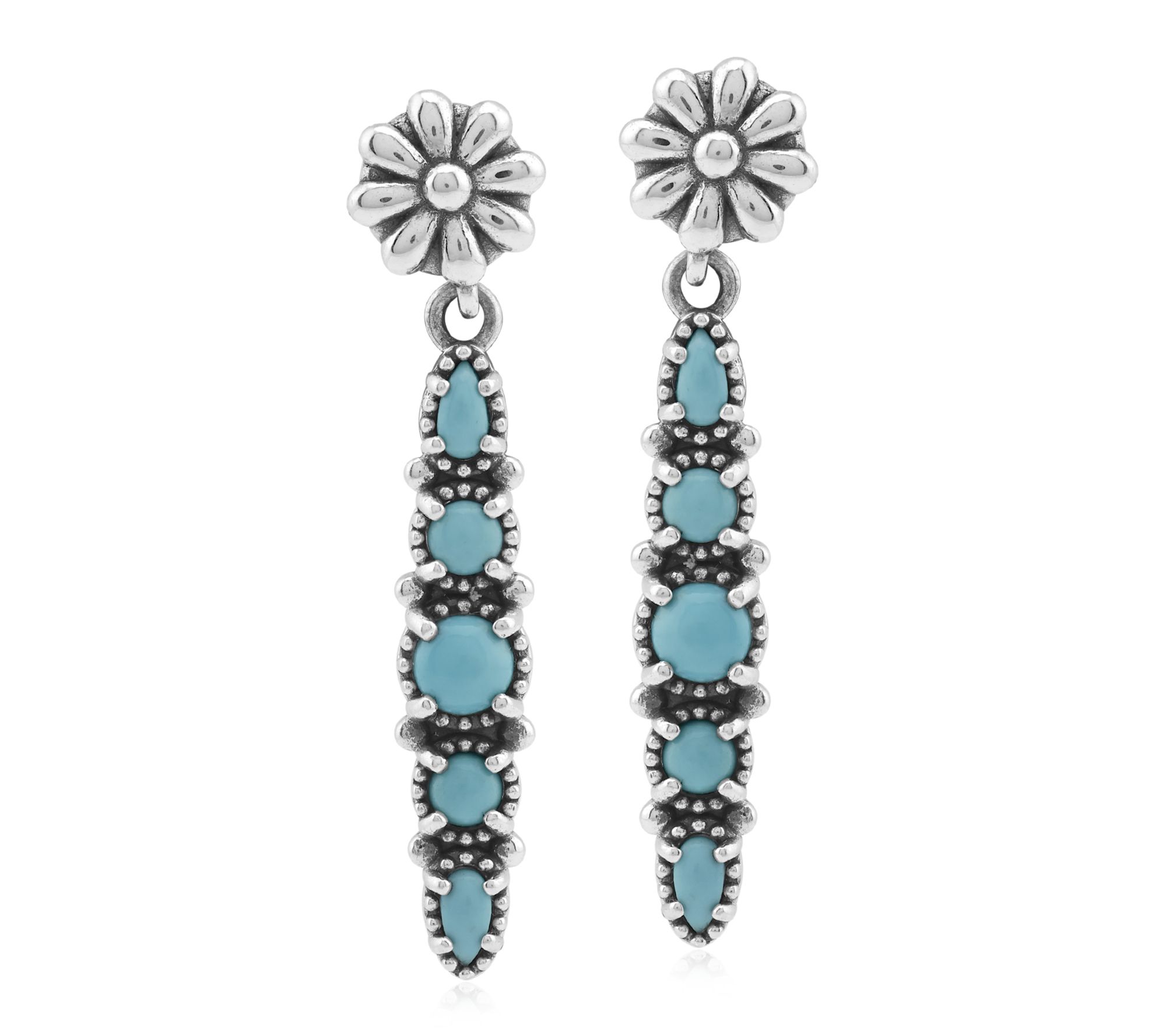 American West Sterling Five Gemstone Linear Post Earrings