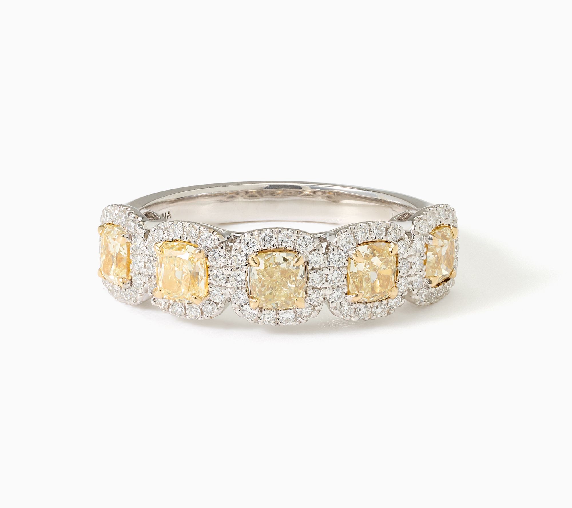 John Digangi VS Diamonds 1.35 ctw Yellow 5-Stone Cushion Cut Ring, 14k