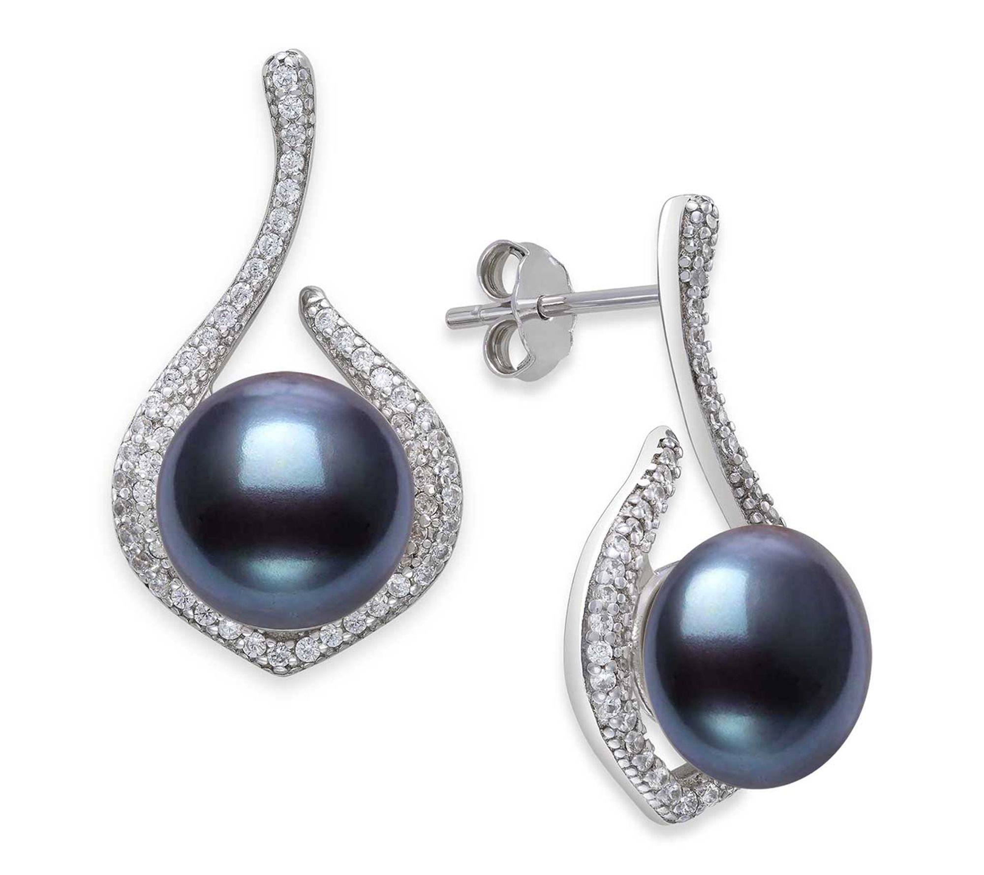 Amour De Pearl Cultured Black Pearl Drop Earrings, Sterling