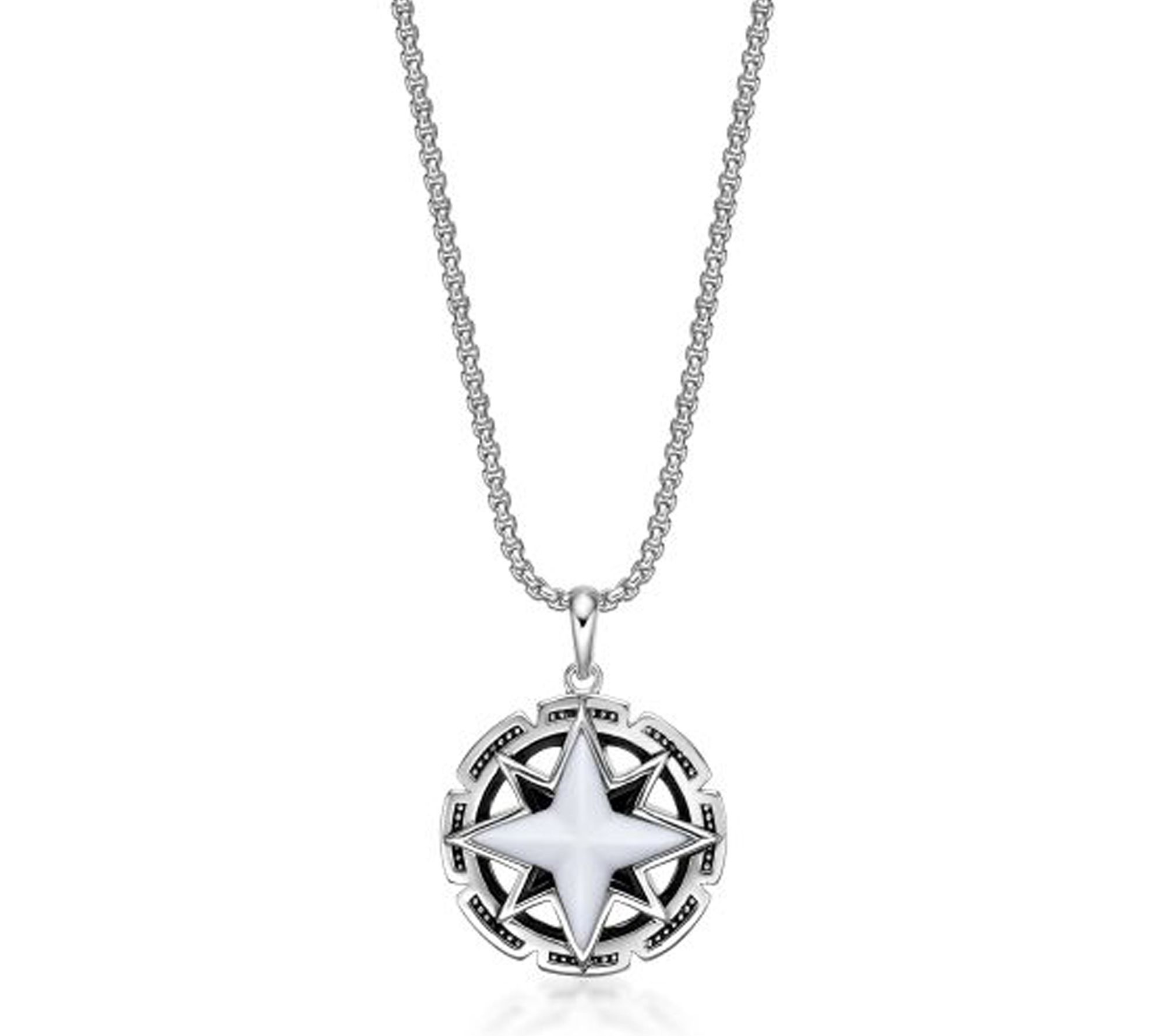 LYNX Men's Multi-Gemstone Compass Pendant w/ Chain, Sterling