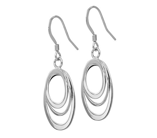 Sterling Silver Layered Oval Dangle Earrings