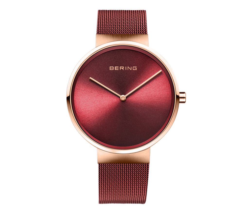 Bering Unisex Red Sunray Dial Milanese BraceletWatch
