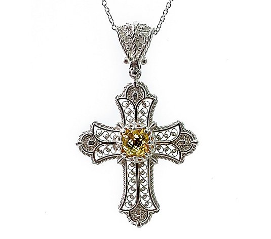 Artisan Crafted Sterling Gemstone Cross Pendant w/ Chain