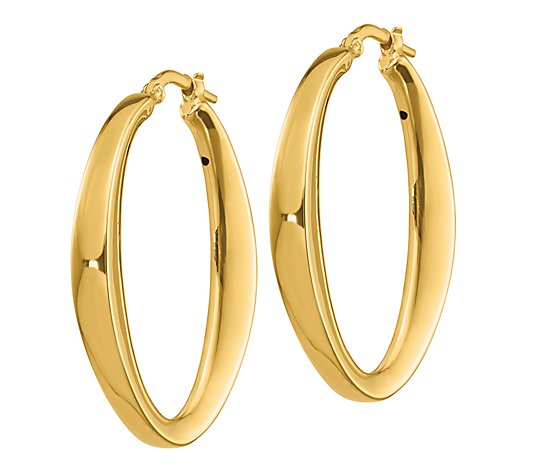 Italian Gold Convex Oval Hoop Earrings, 14K