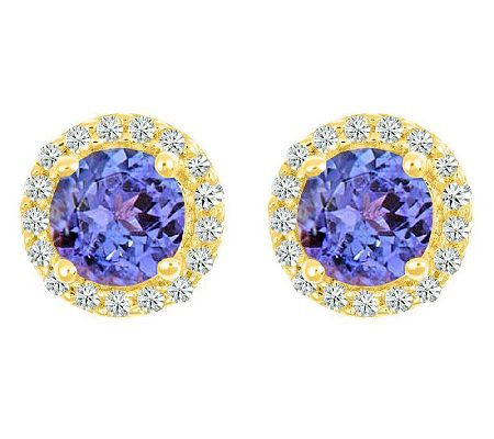 Premier Gemstone &1/8cttw Diamond Halo Earrings14K Yellow Gol - QVC.com