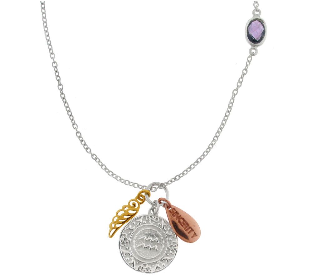 Artisan Crafted Sterling Zodiac Gemstone & Charm Necklace