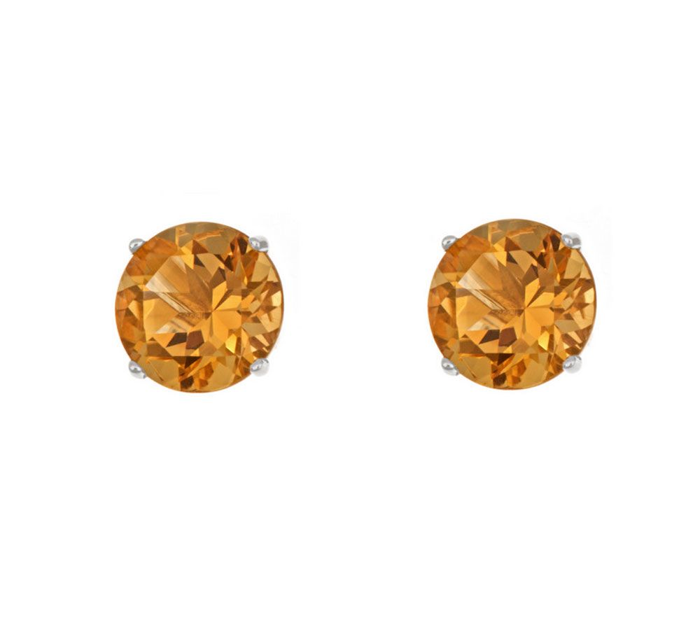 5mm Round Semi-Precious Gemstone Stud Earrings,14K White Gold