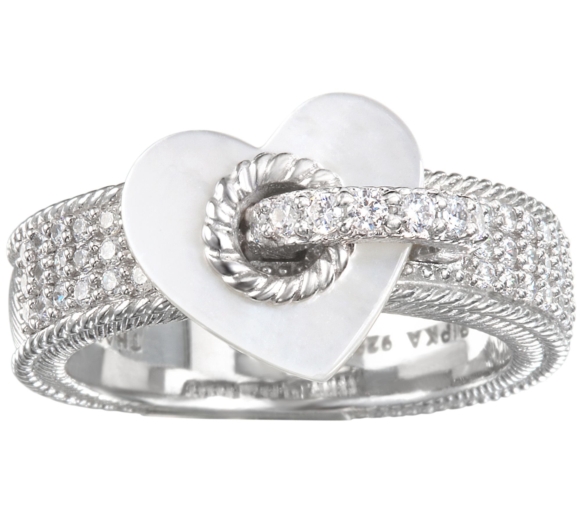 Judith Ripka Sterling Silver Pave with Heart Charm Ring - QVC.com