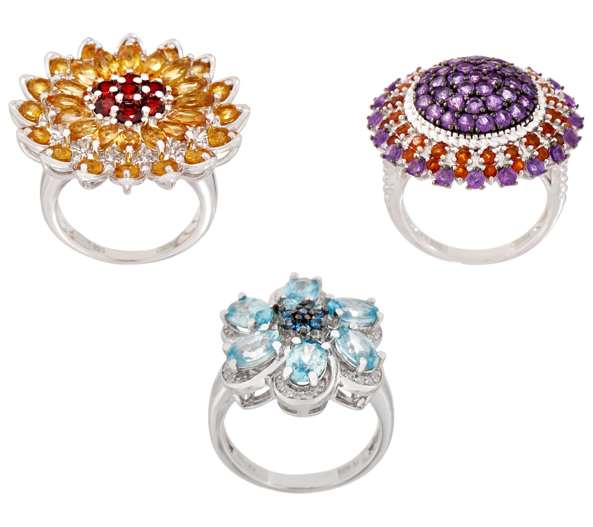 Choice of Flower Gemstone Statement Ring, Sterling Silver
