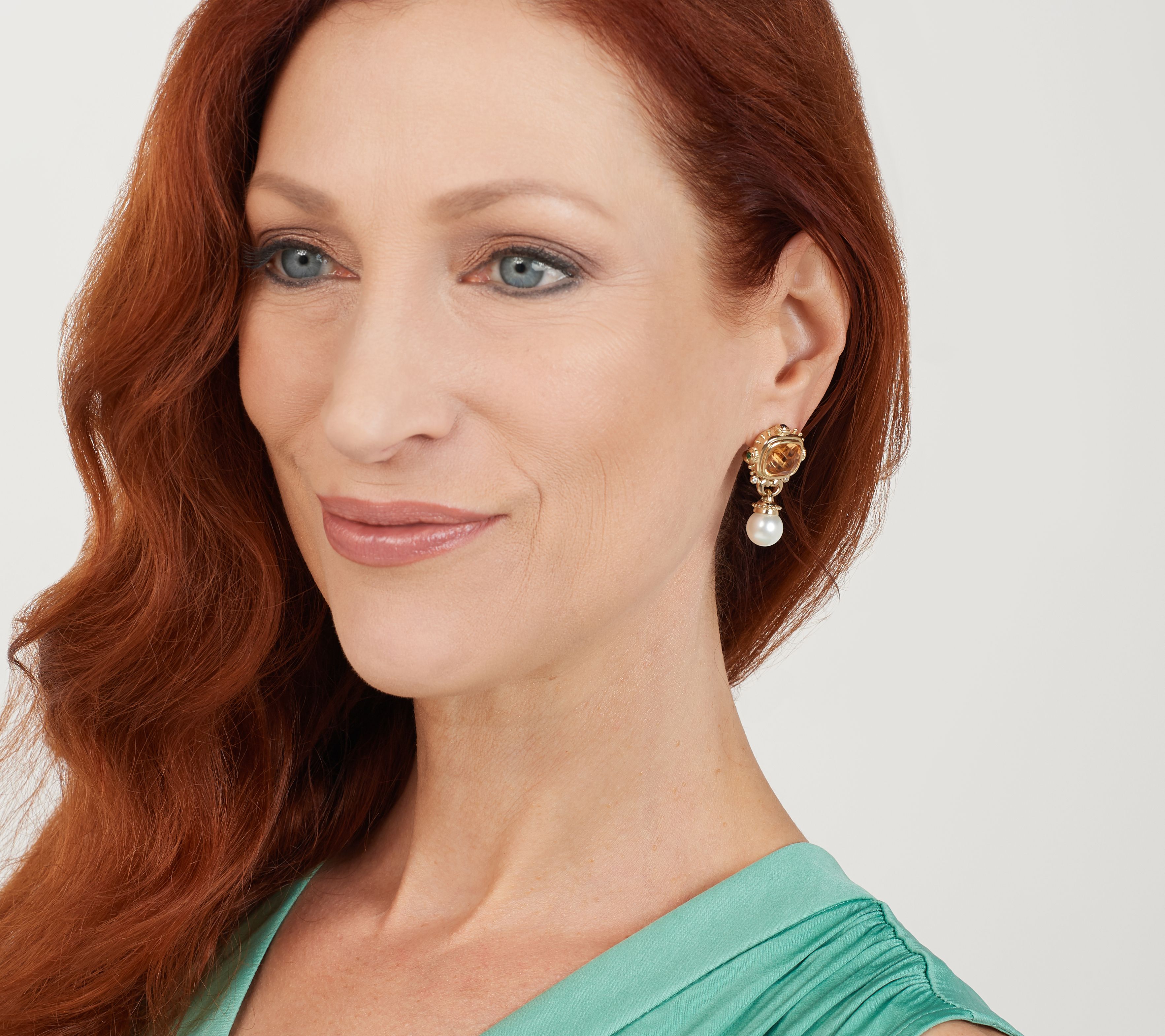 TOVA Diamonique Golden Citrine and Pearl Drop Earrings, Sterling Silver