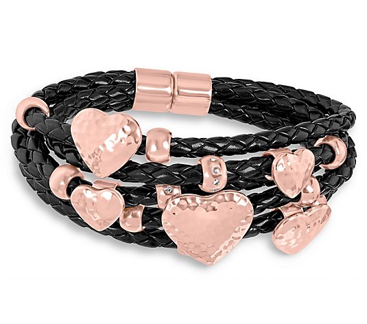 Steel by Design 5-Row Leather Heart Dangle Bracelet - QVC.com