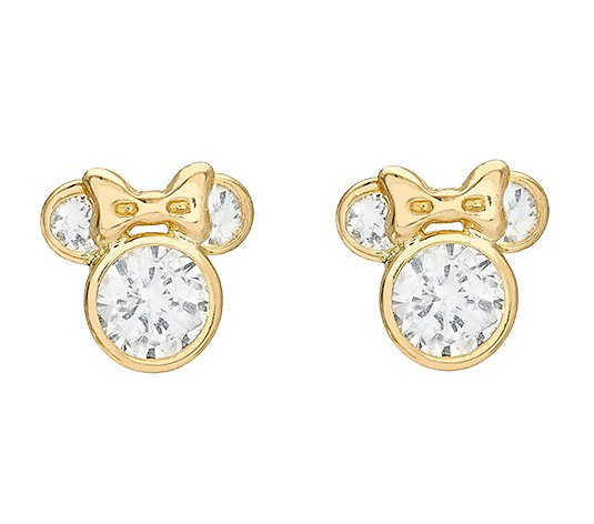 Diamonique Disney Minnie Mouse Earrings, 14K Go ld