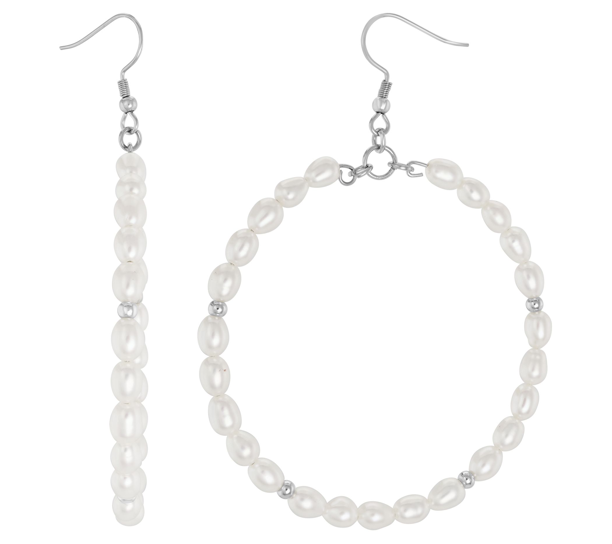 Steel by Design Cultured Pearl Hoop Earrings