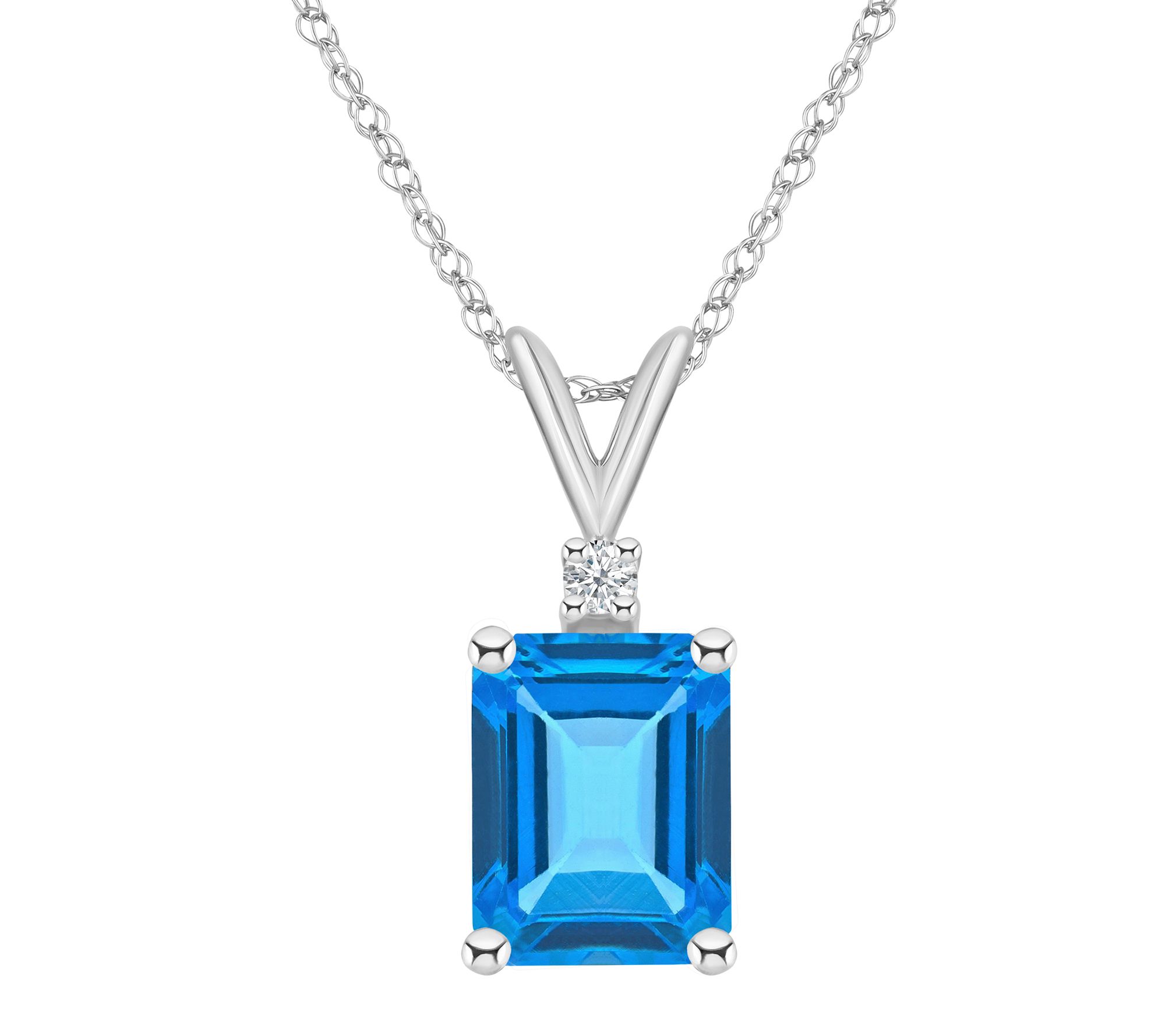 14K Gold 3.00 cttw Blue Topaz & Diamond Pend anw/ Chain