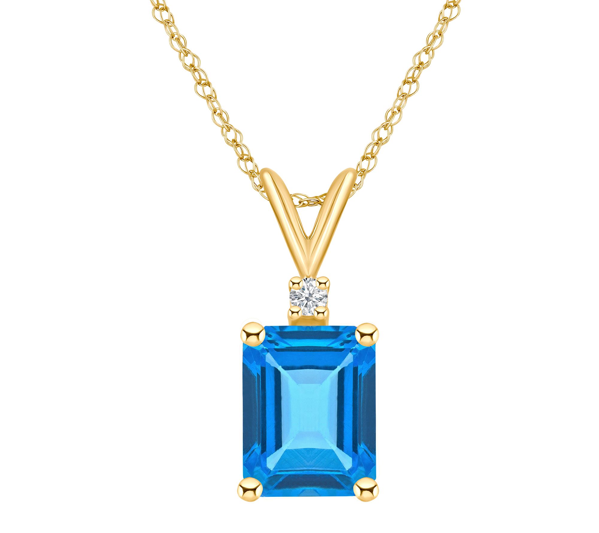 14K Gold 3.00 cttw Blue Topaz & Diamond Pend anw/ Chain