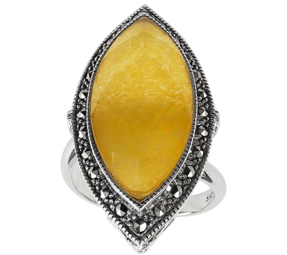 Suspicion Sterling Yellow Quartz & Marcasite Adjustable Ring