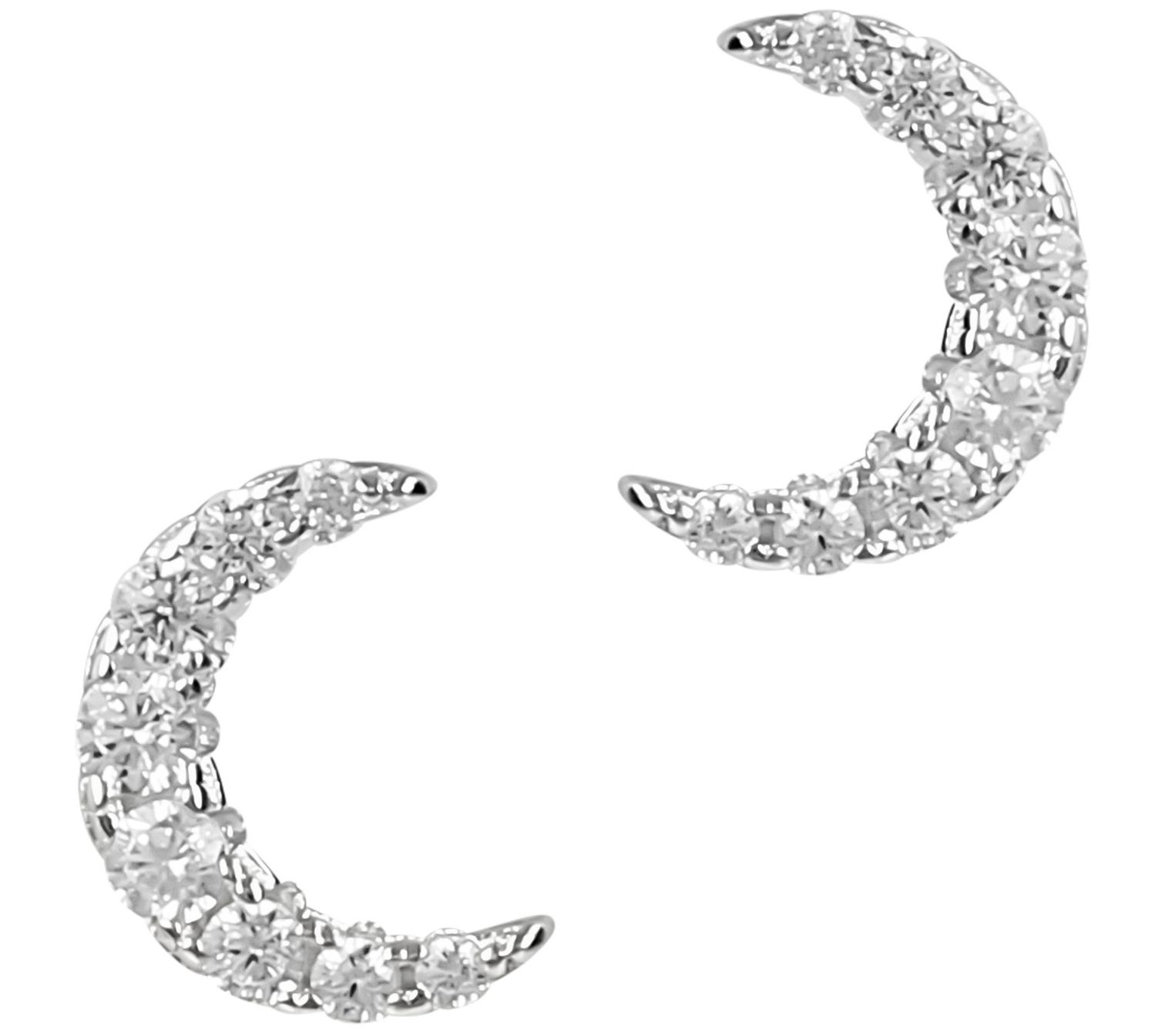 Diamonique Crescent Moon Stud Earrings, Sterlin g Silver