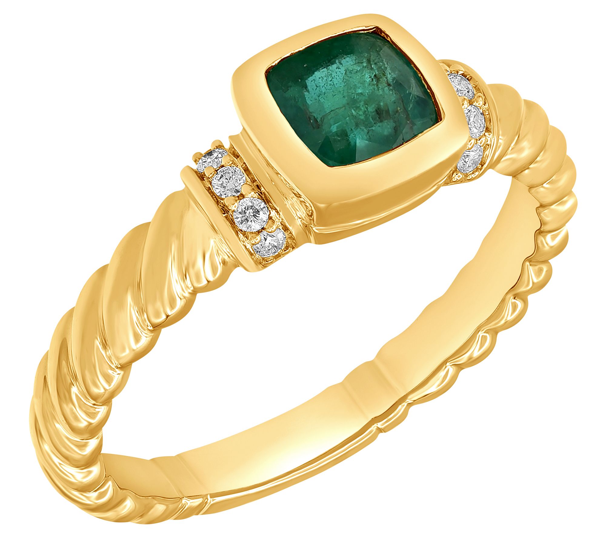 Judith Classic 14k Yellow Gold Emerald And Diamon D Ring