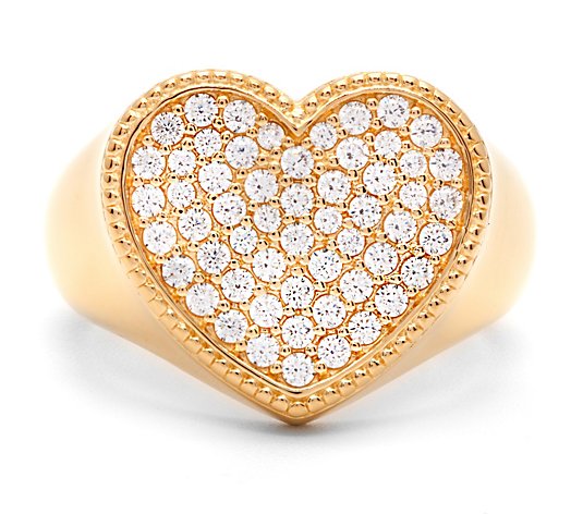 Diamonique 0.50 cttw Heart Signet Ring, Sterling Silver - QVC.com