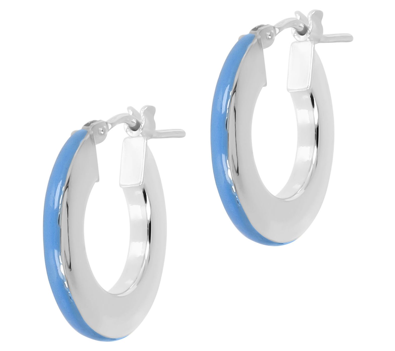 Italian Silver Enamel Hoop Earrings, Sterling Slver