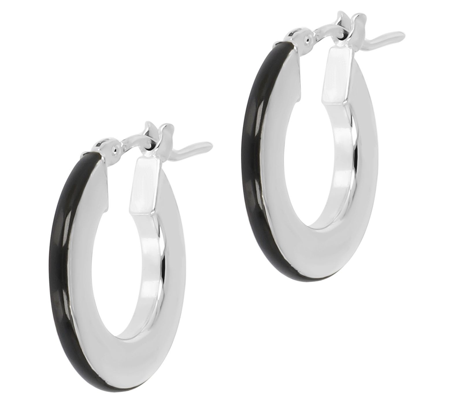 Italian Silver Enamel Hoop Earrings, Sterling Slver