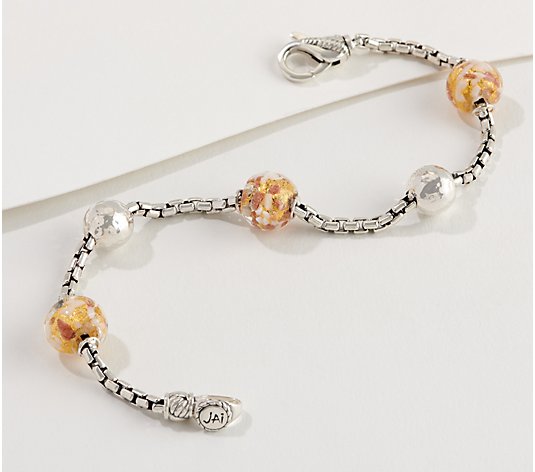 JAI Sterling Silver Italian Murano Bead Box Chain Bracelet