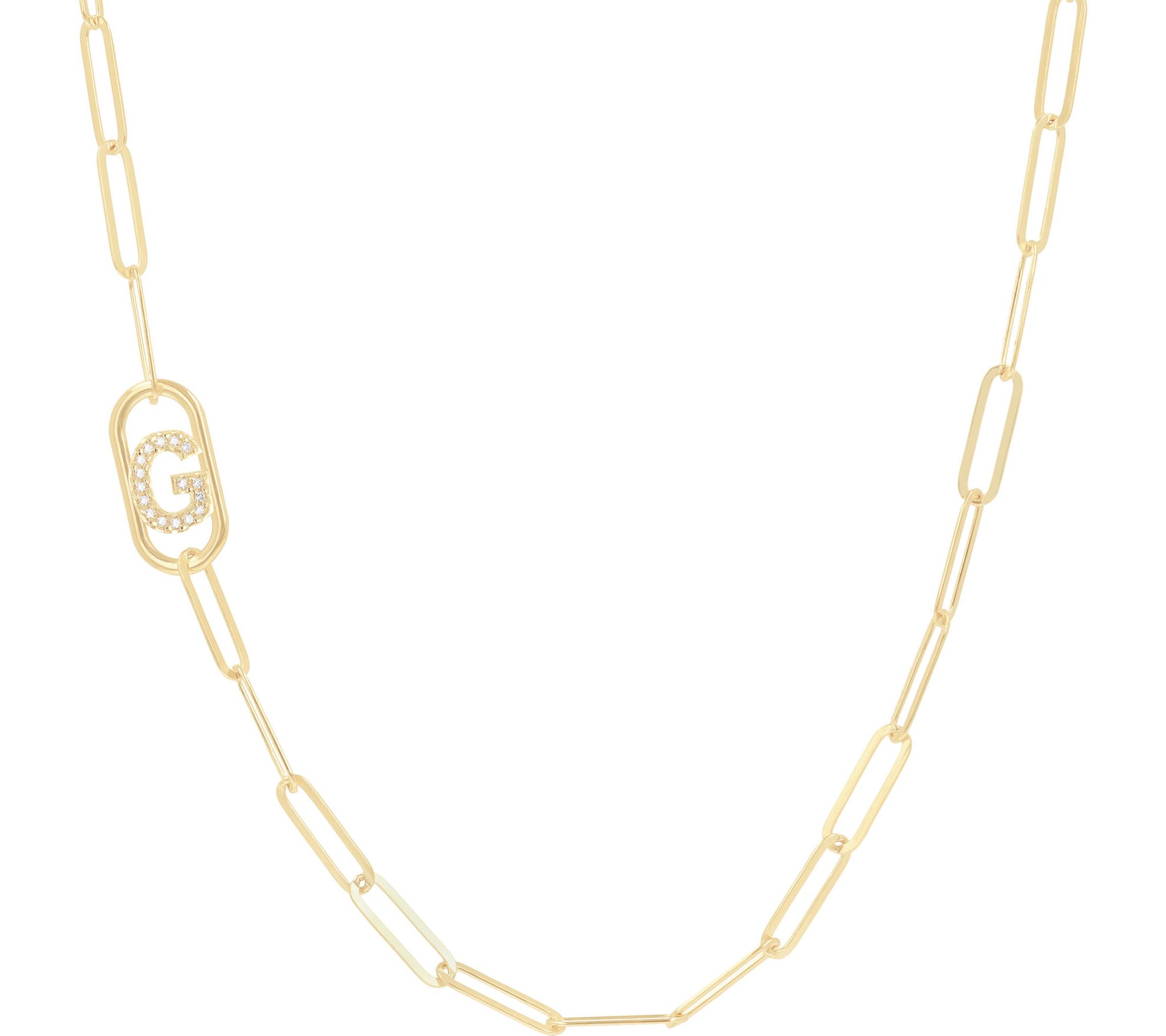 Diamonique Initial Paperclip Link Necklace, 14KClad