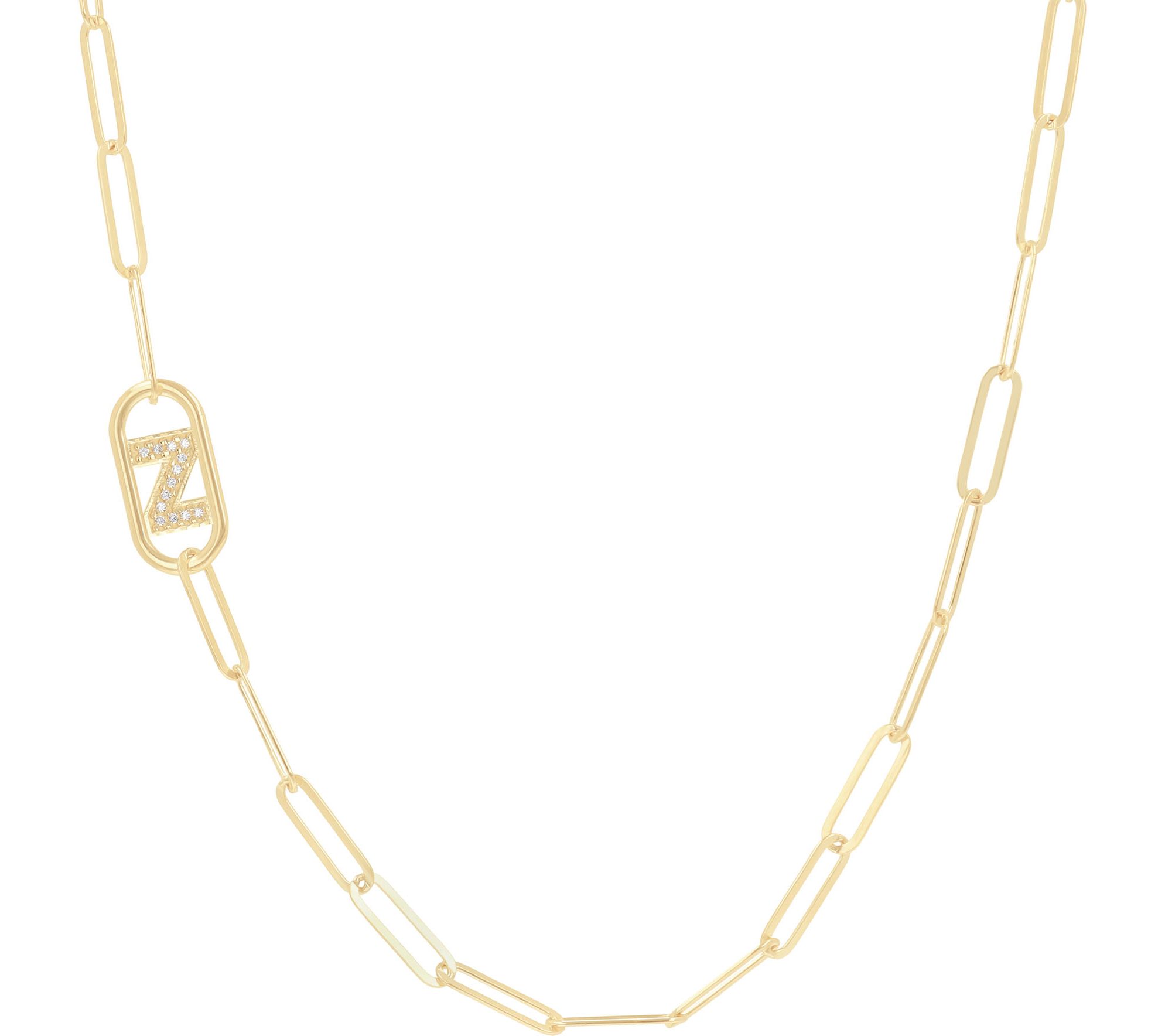 Diamonique Initial Paperclip Link Necklace, 14KClad