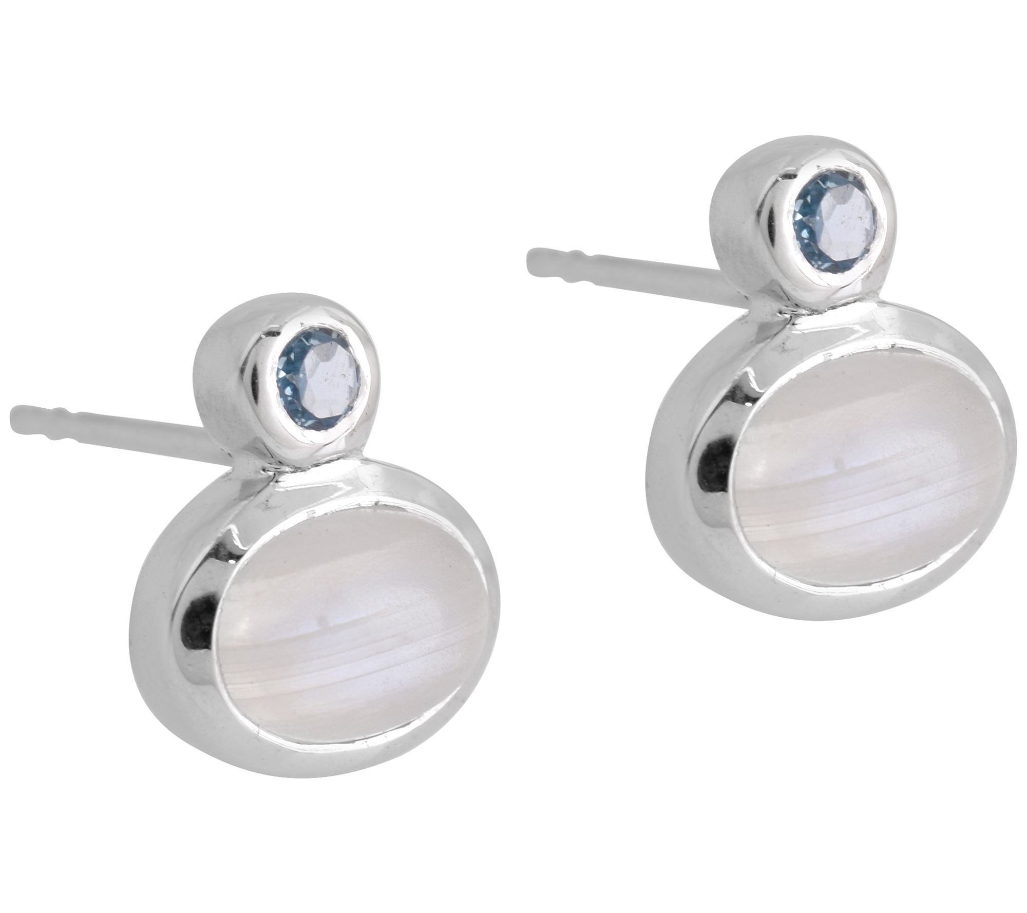 Affinity Gems Moonstone & Blue Topaz Stud Earrings, Sterling