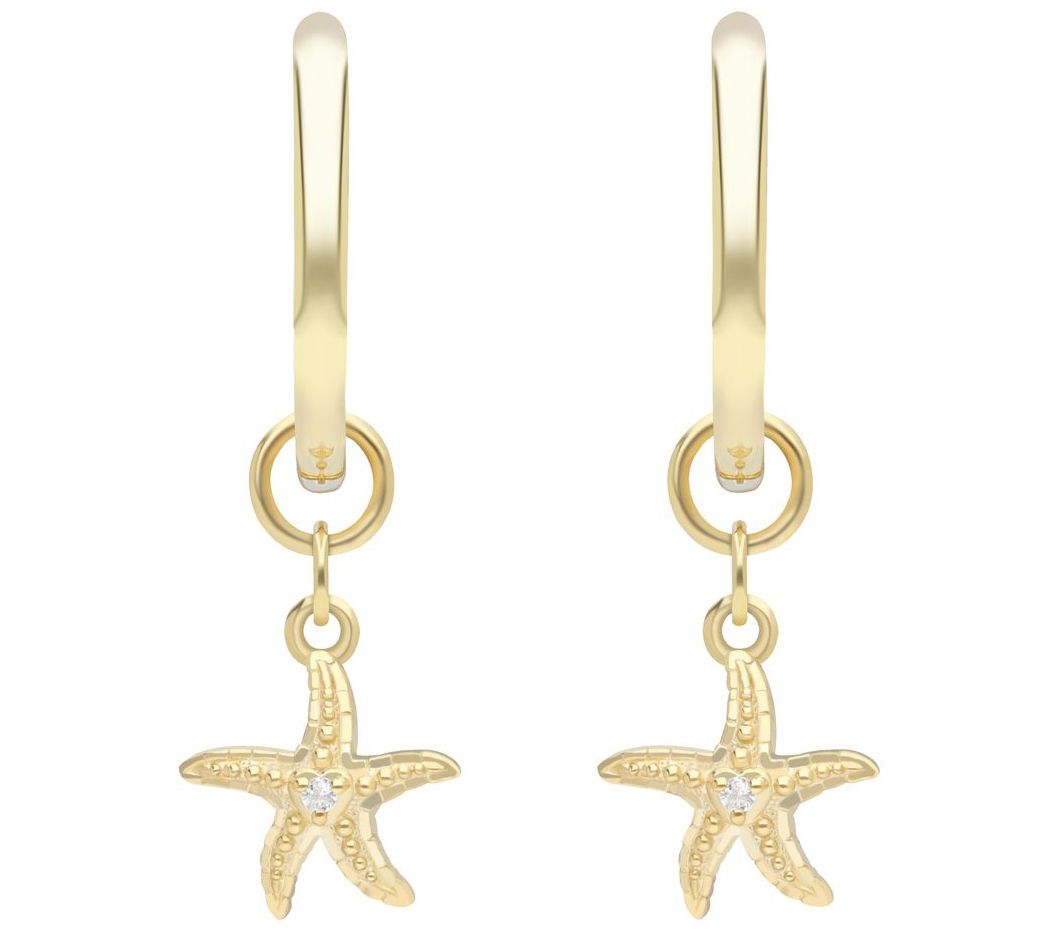 Goddaughters Sterling Silver Starfish Charm Hoop Earrings