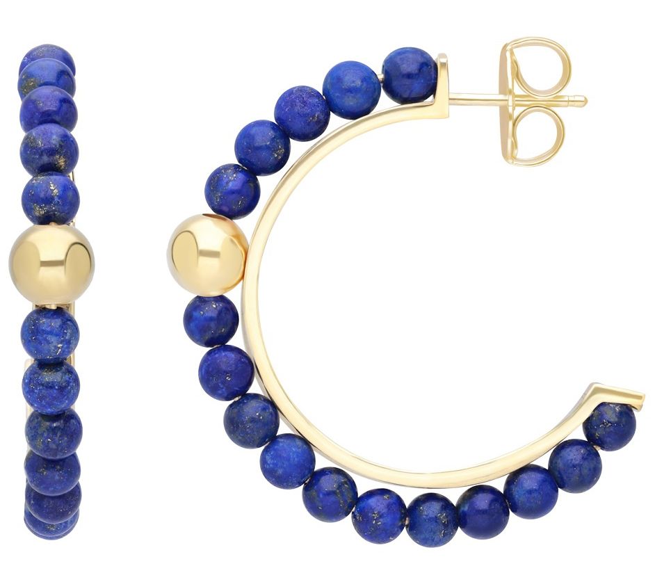 Elyse Ryan Sterling Silver Lapis Bead Hoop Earr ings