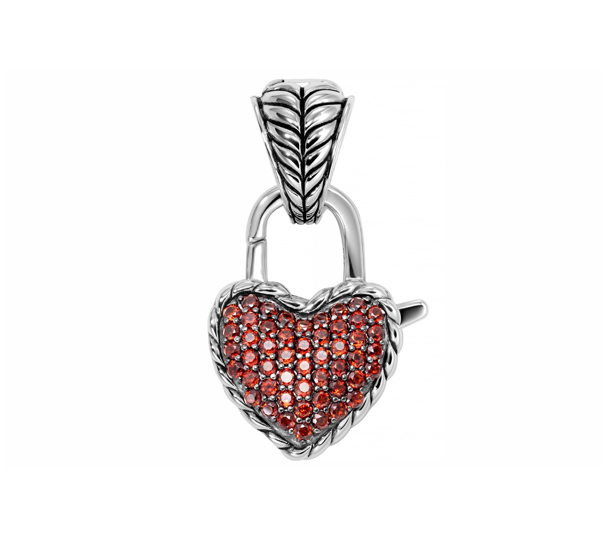 JAI Sterling Silver Pave Garnet Heart Lock Enhancer