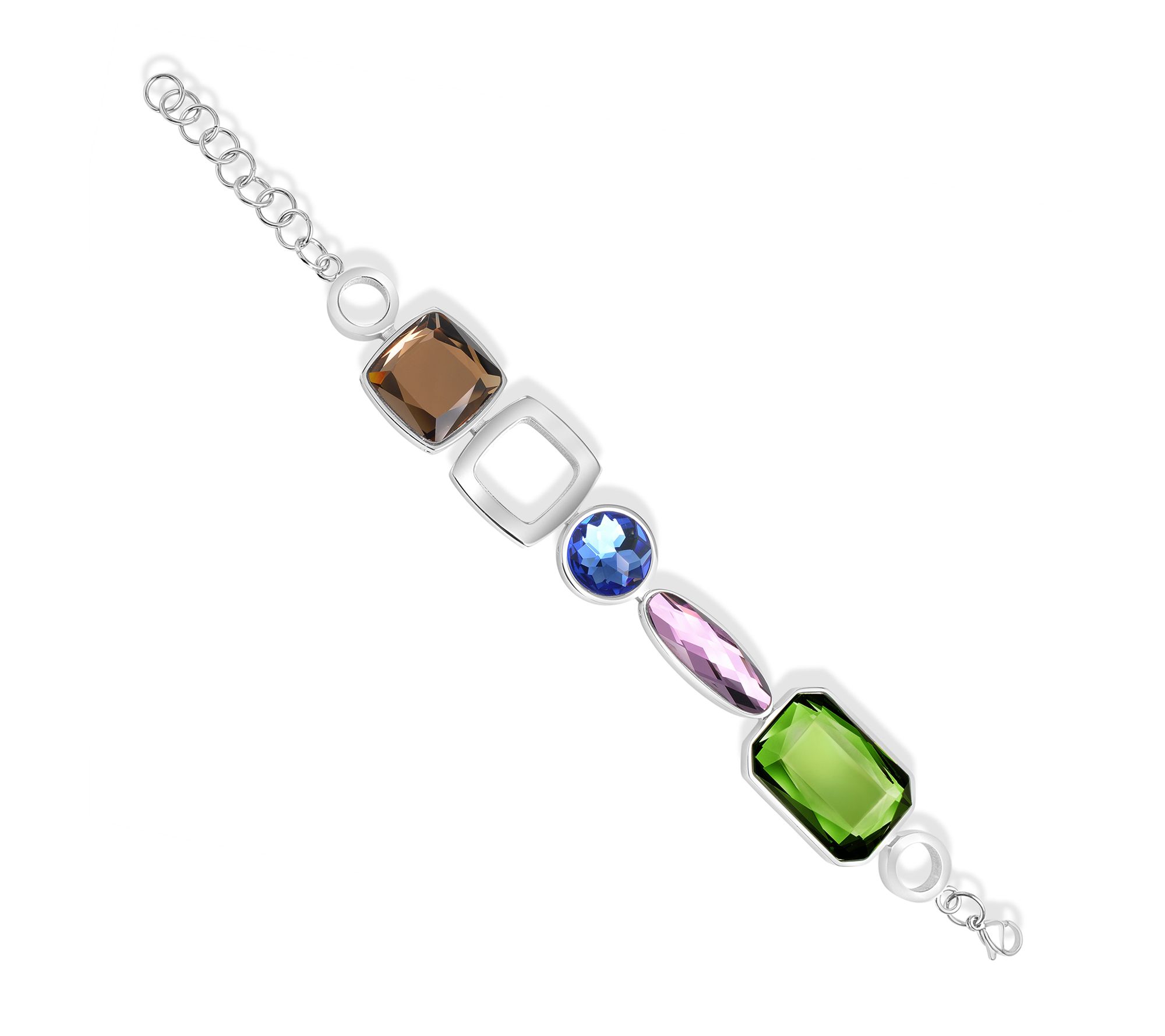 Bracelet, stretch, glass and silver-finished steel, multicolored