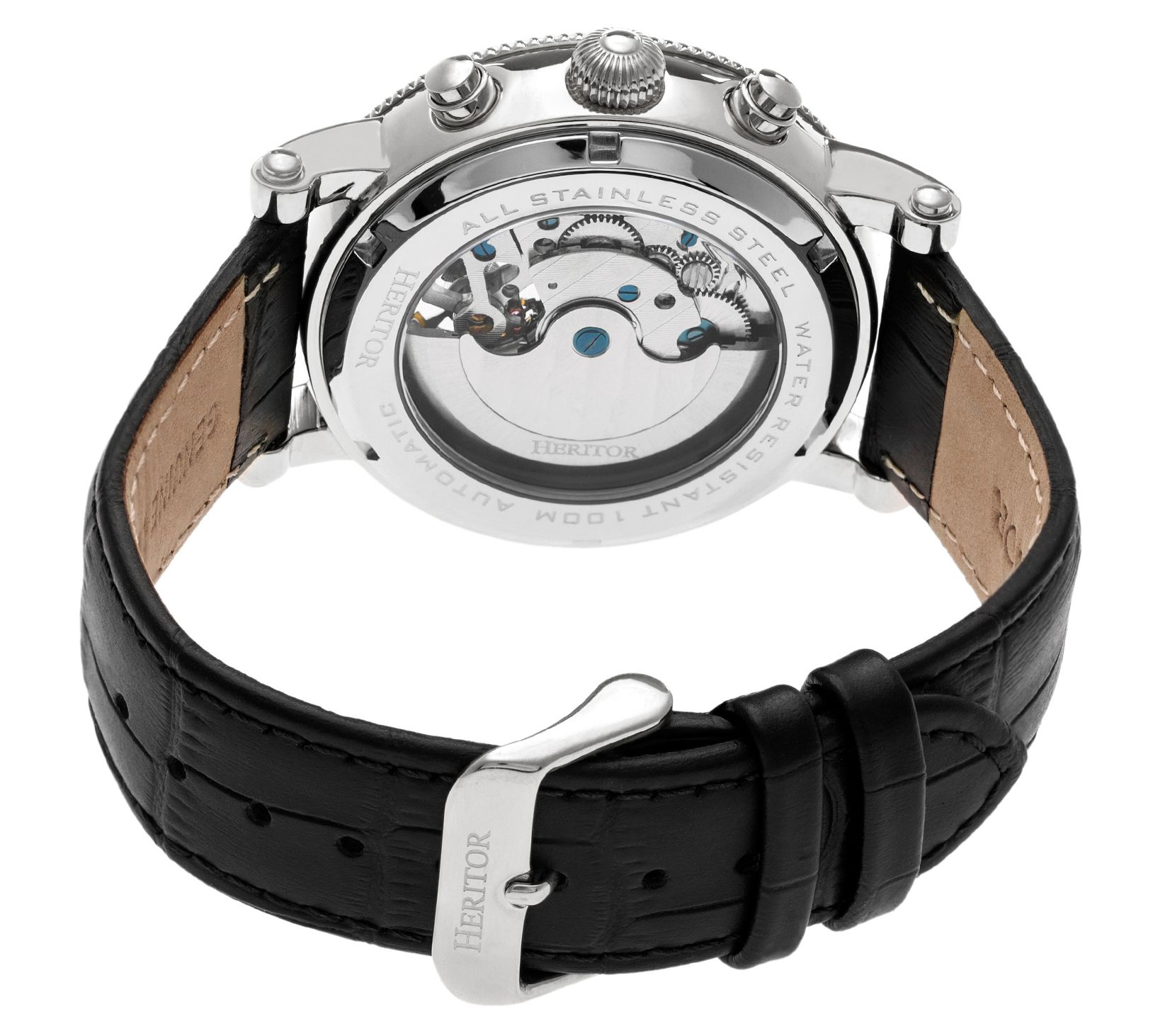 Heritor Automatic Winston Stainless Steel Leather Strap Watch - QVC.com