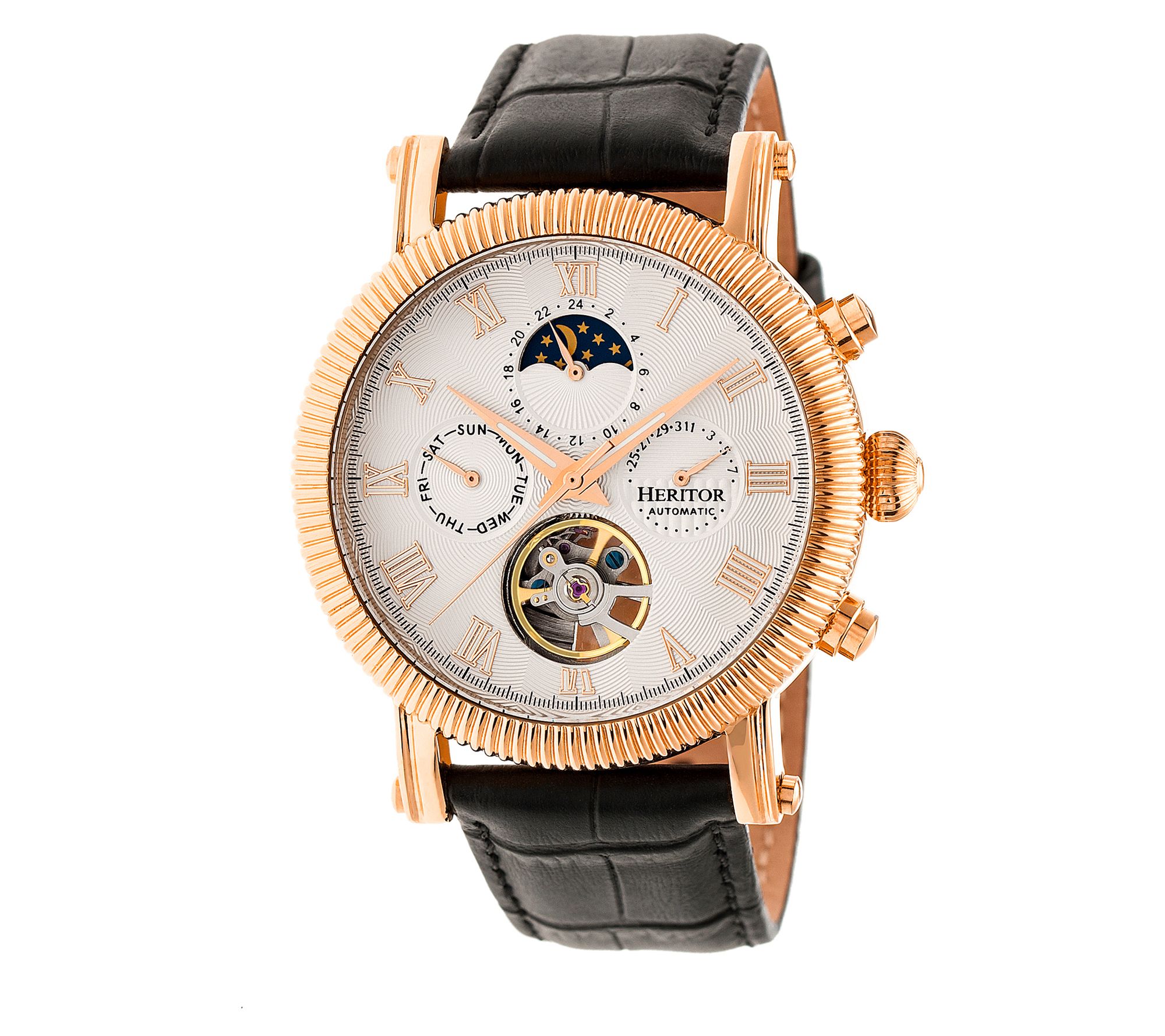 Heritor Automatic Winston Stainless Steel Leather Strap Watch