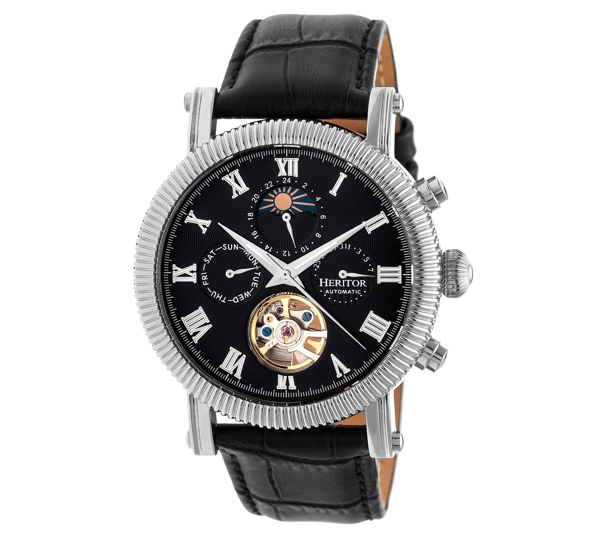 Heritor Automatic Winston Stainless Steel Leather Strap Watch