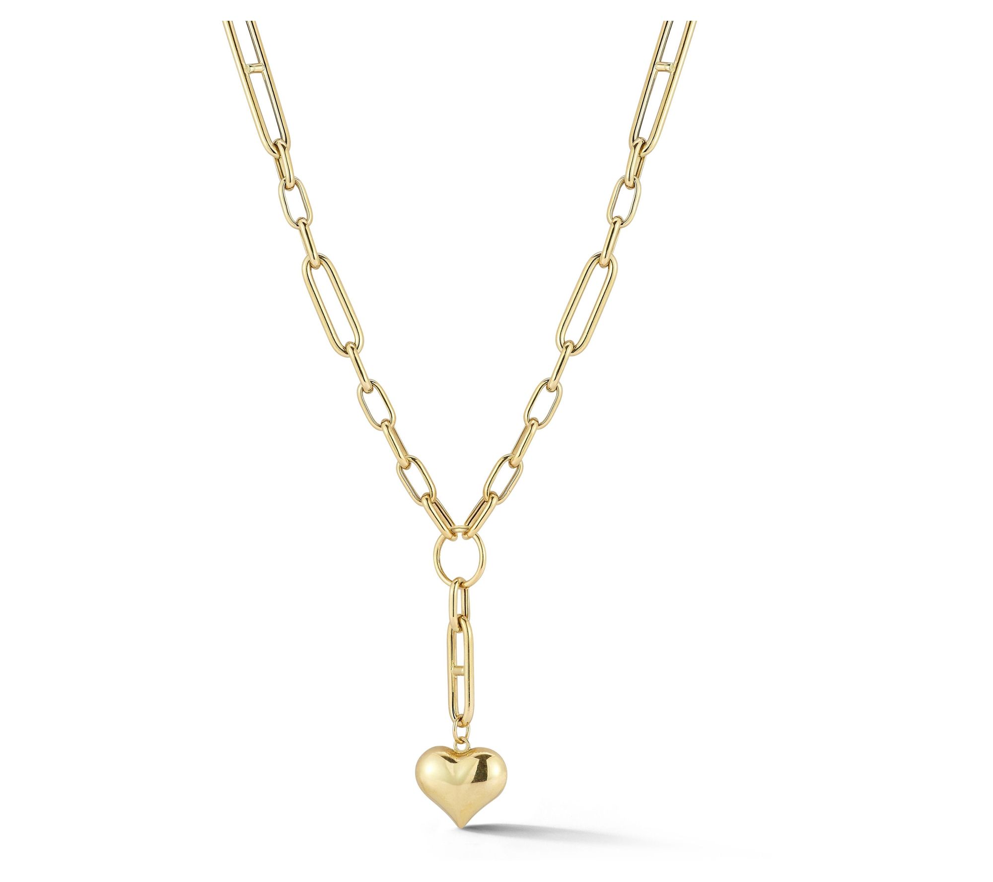 Luminosa Gold Puffed Heart Lariat Necklace, 14K