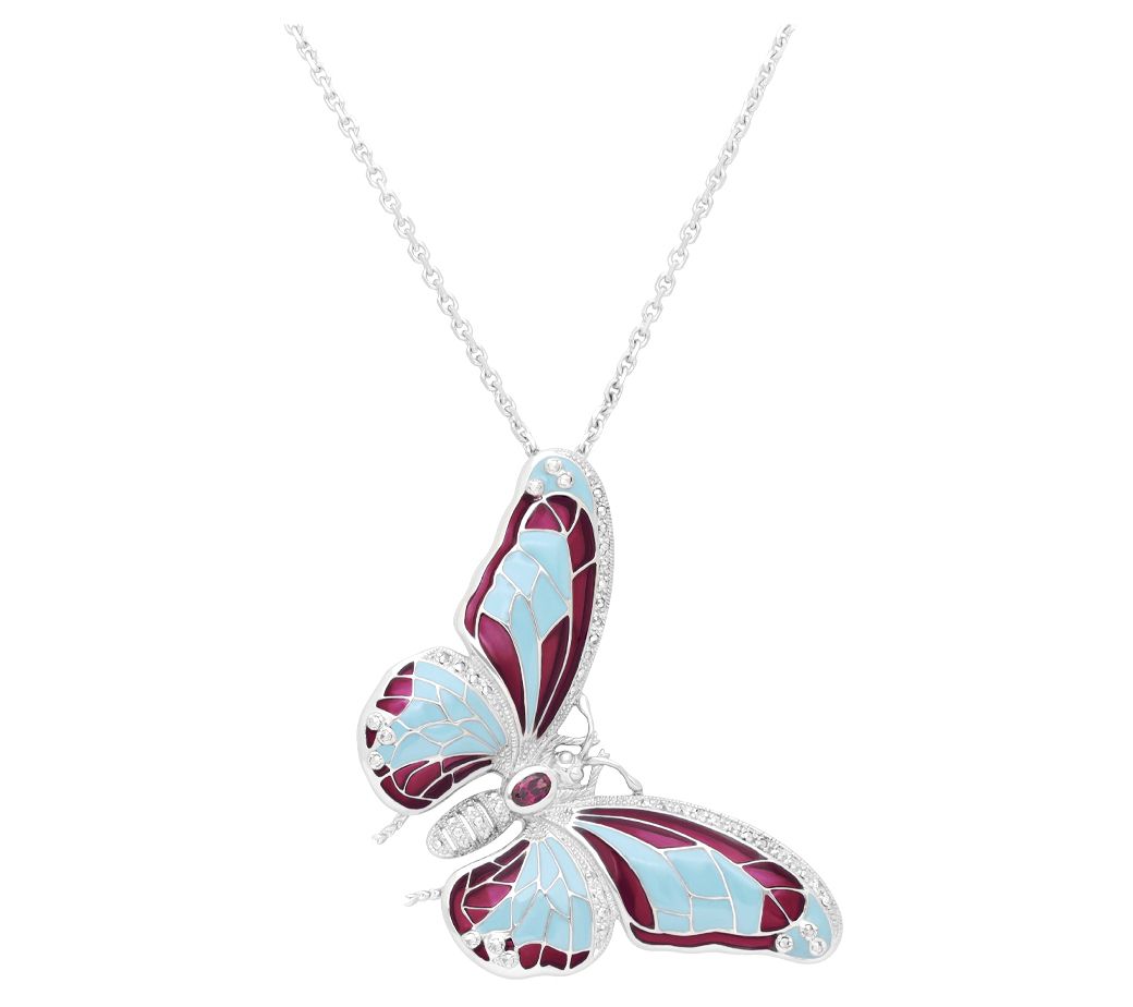 Dallas Prince Sterling Gemstone & Enamel Butterfly Necklace