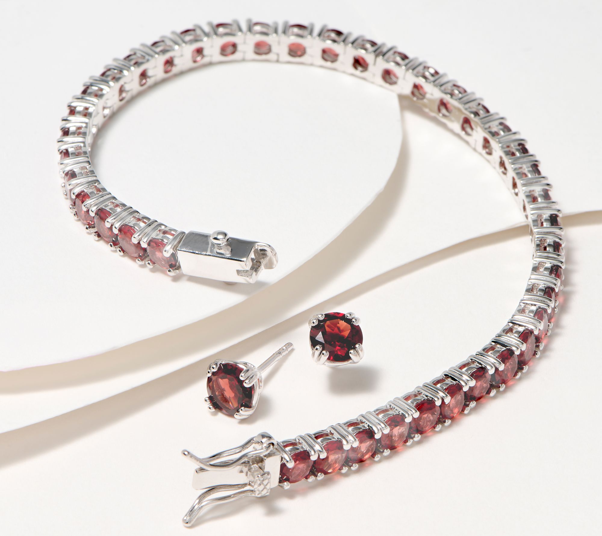 "As Is" Affinity Gems Round Gemstone Bracelet & Stud Earrings, SS